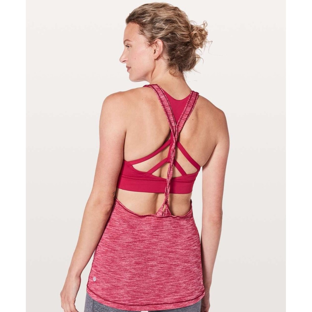 Lululemon Twist & Toil Heathered Ruby Red Sweat Wicking Sports Bra Tank Top 10 - Picture 4 of 8